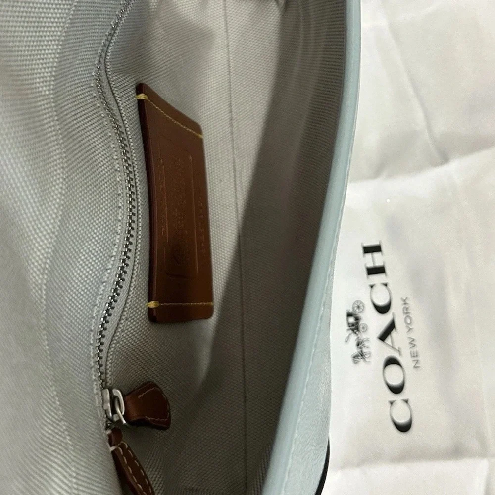 COACH CAN43 Soho Bag 25 Shoulder/Crossbody Crinkle Patent Leather Light Blue - Picture 11 of 14